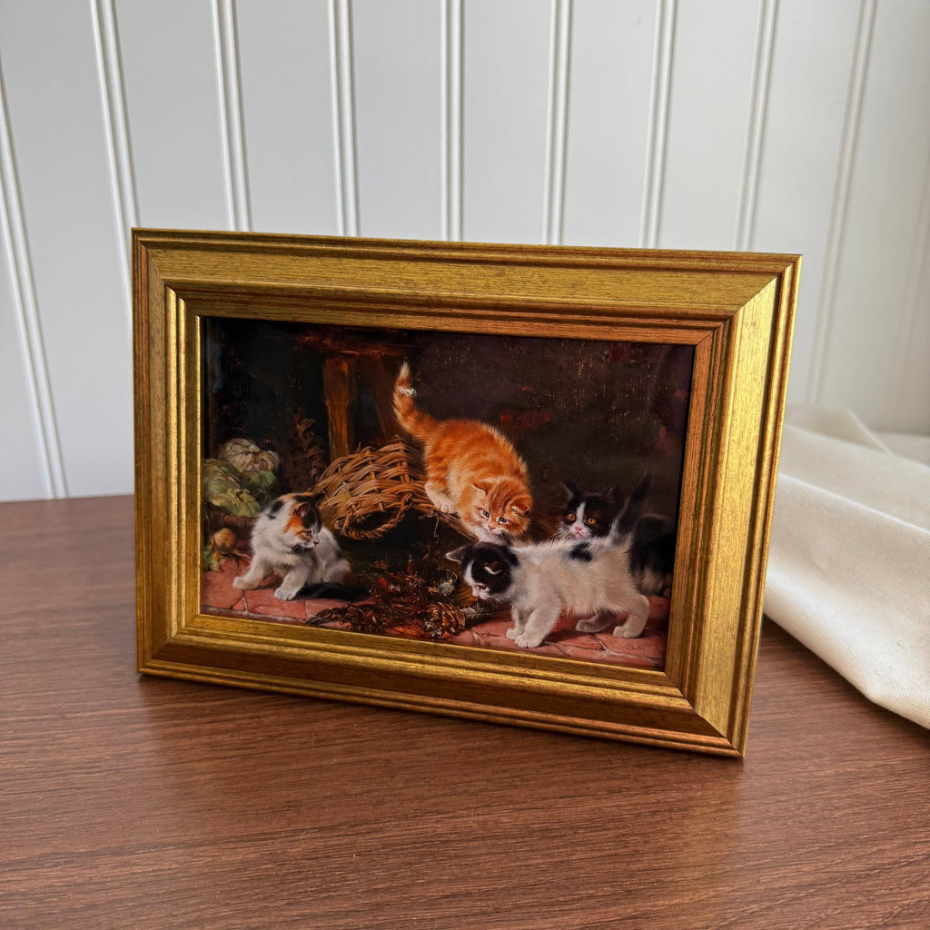 Vintage Style Kitties playing with Lobsters Art Print Framed: PRINT WITH FRAME