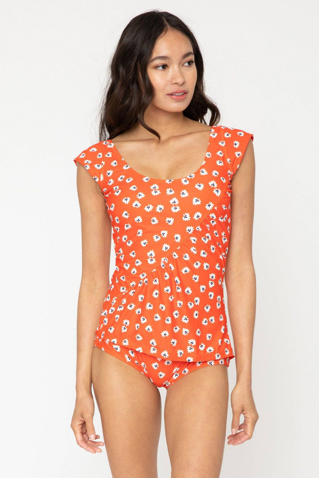 Cap Shoulder One piece w/ Ruched Detail