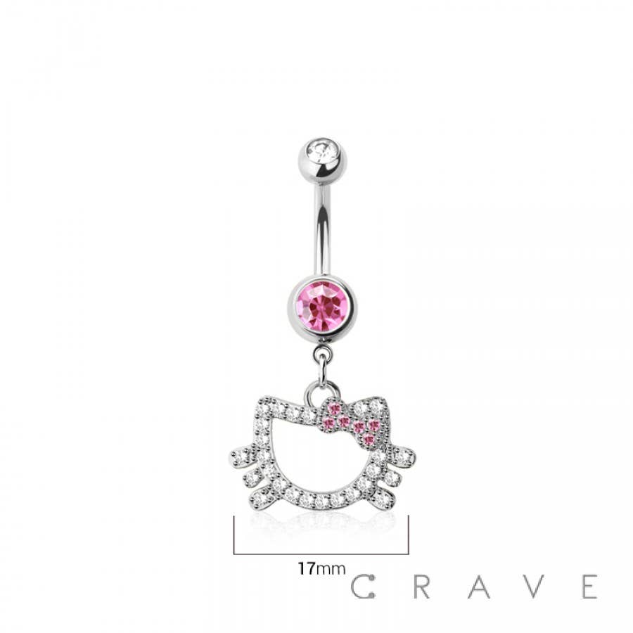 CZ Cat Dangle Belly Button Navel Ring 