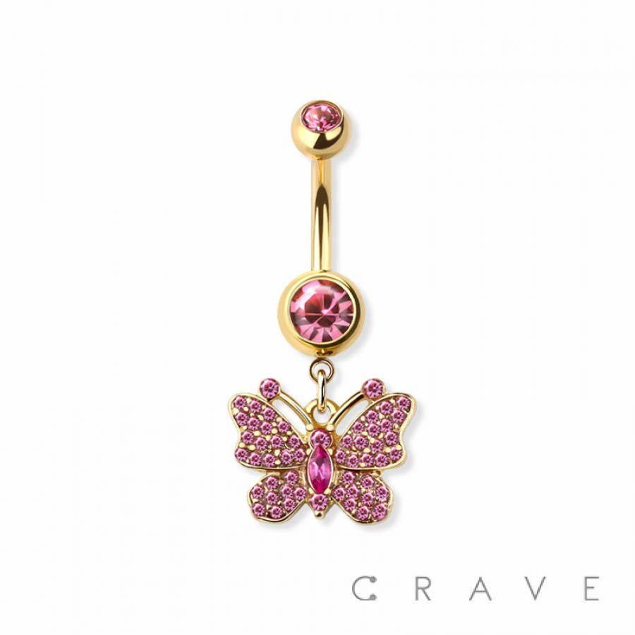 Gem Butterfly Dangle Navel Ring 