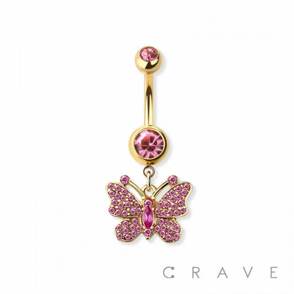 Gem Butterfly Dangle Navel Ring 