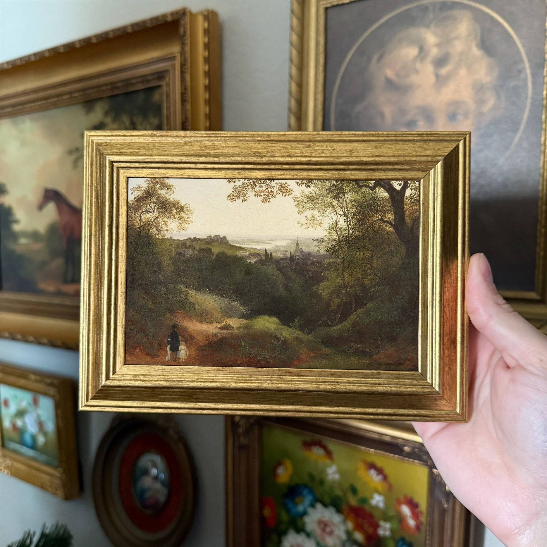 Vintage Style Church On a Hill Scenery Art Print Framed