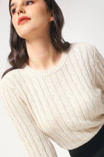 Women's Cotton Cable Crew Neck Sweater