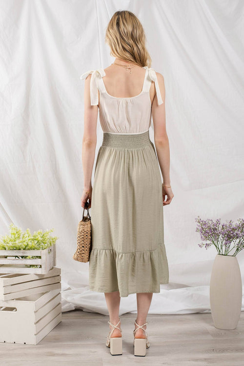 Mixed Media Button Down Maxi Dress