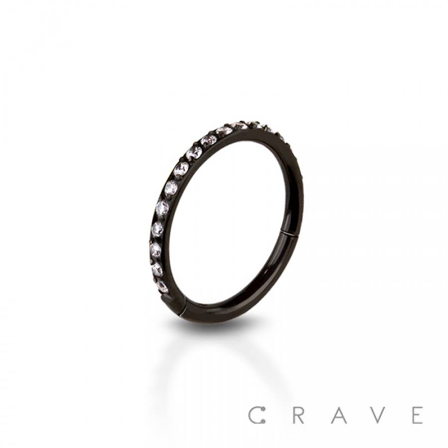 316L SS SIDE CZ HINGED SEGMENT RING FOR SEPTUM,HELIX, TRAGUS: 18GA (1.0MM)-1/4" (6MM)--SS/CLEAR