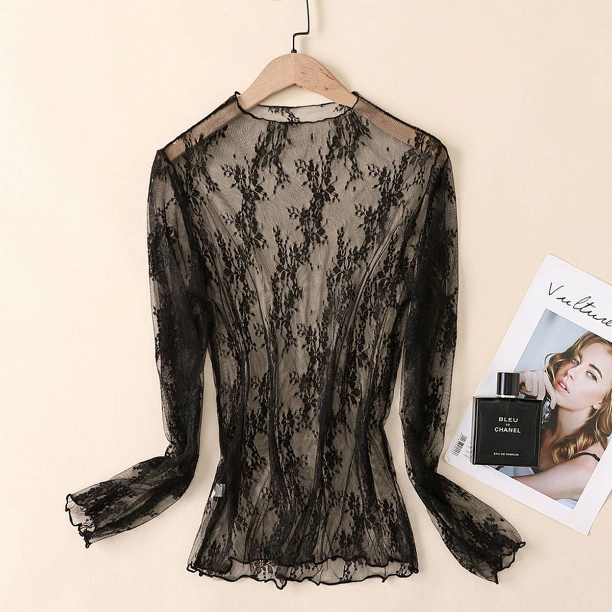 Sexy Mesh Blouse - Long Sleeve Lace