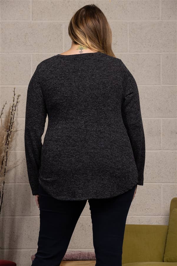 Sequins Patch Pocket Knit Plus Size Top