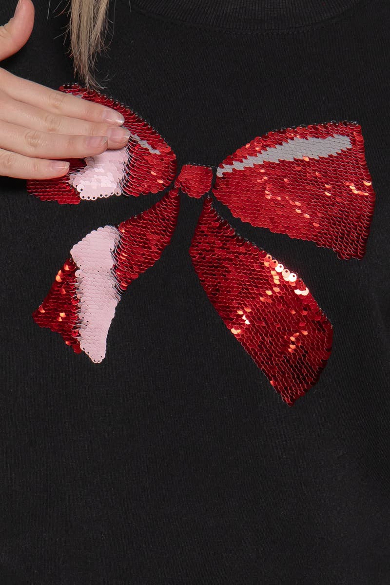 Sequin Bow Fleece Sweatshirt