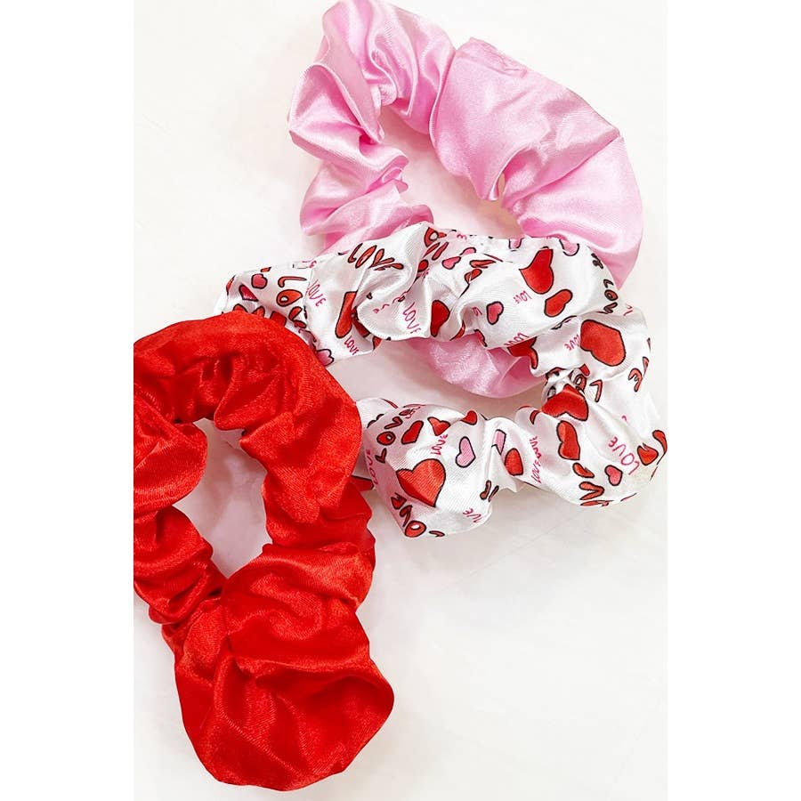 Heart Prints Pink Red Hair Scrunchie Set