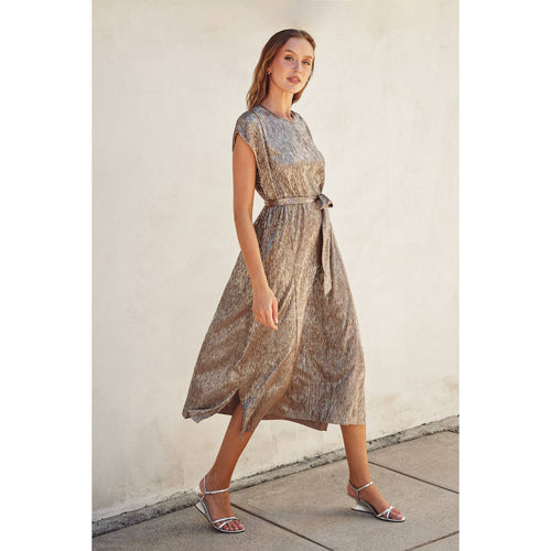 Gold Foiled Cap Sleeve Maxi Dress