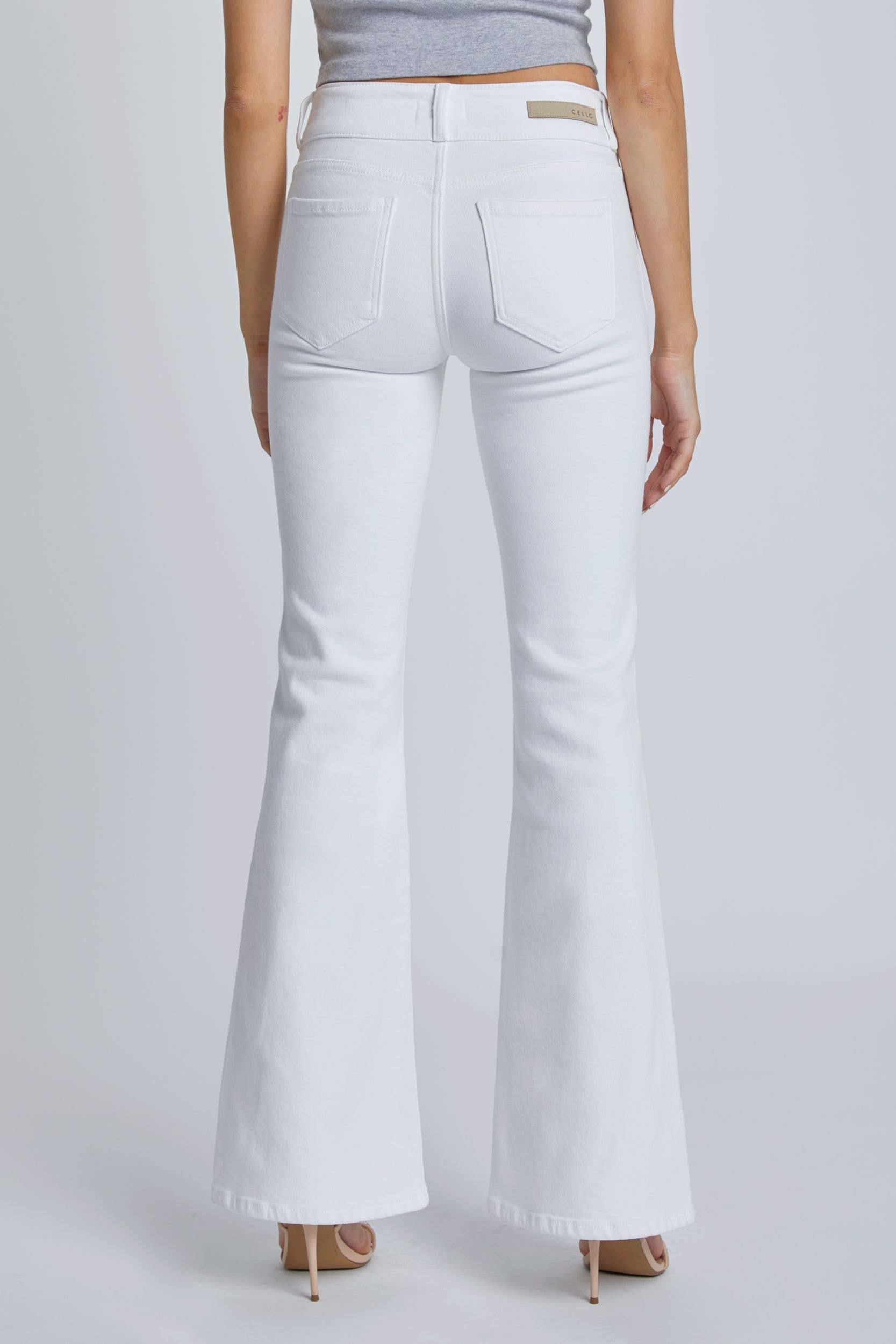 White 2 Button Mid Rise Flare