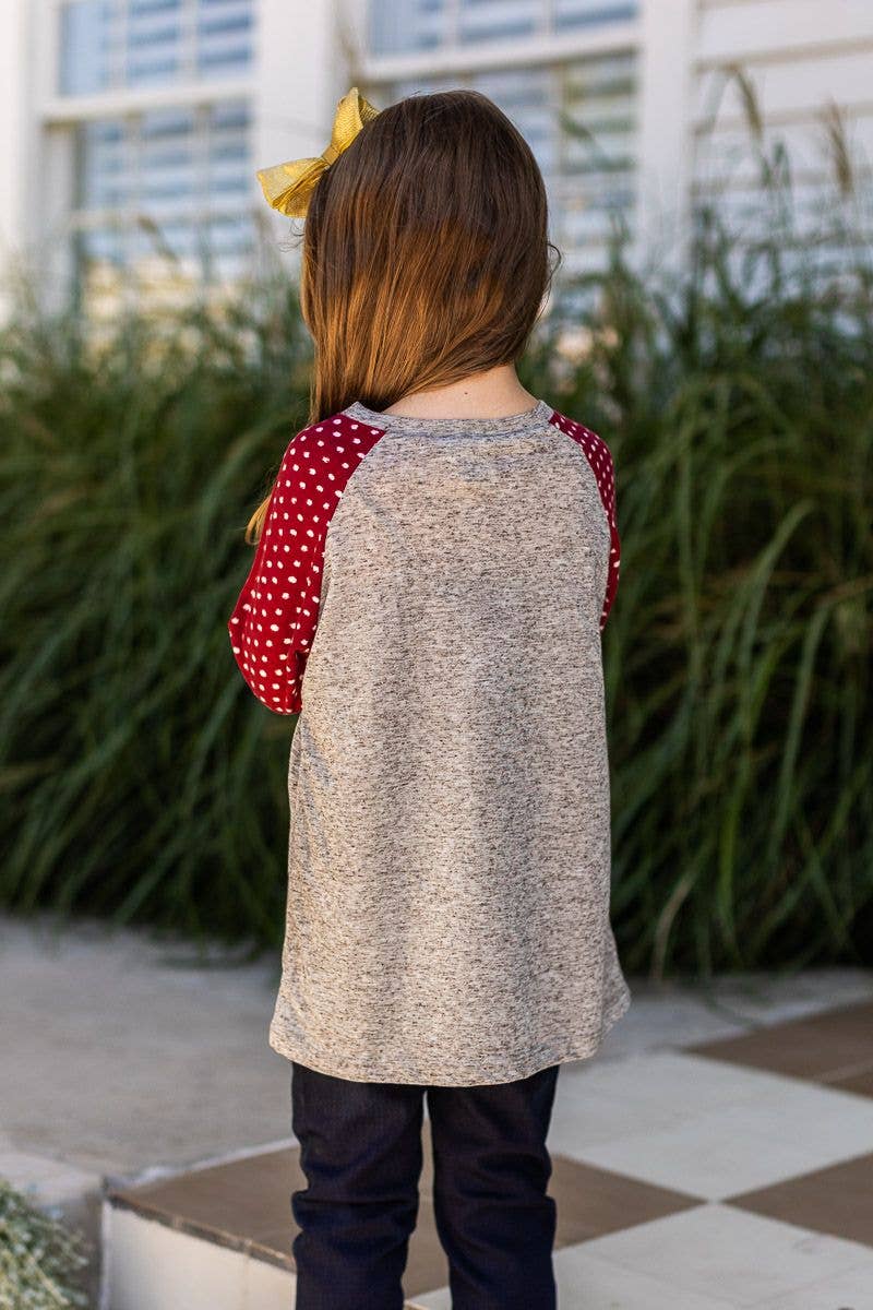 Girls' LS Tee with Polka Dot Print Sleeves