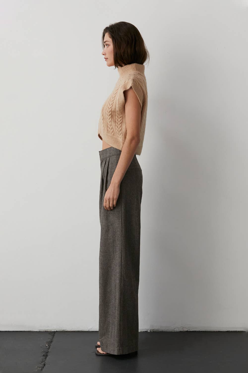 Camila Herringbone Wide-Leg Trouser