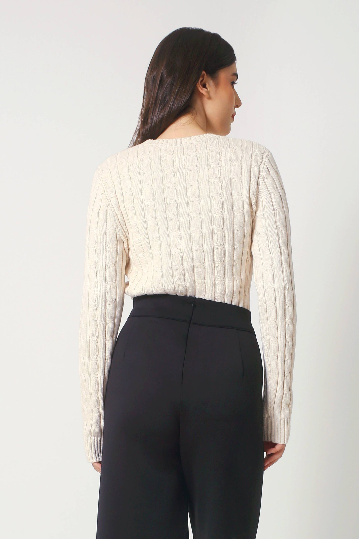 Women's Cotton Cable Crew Neck Sweater