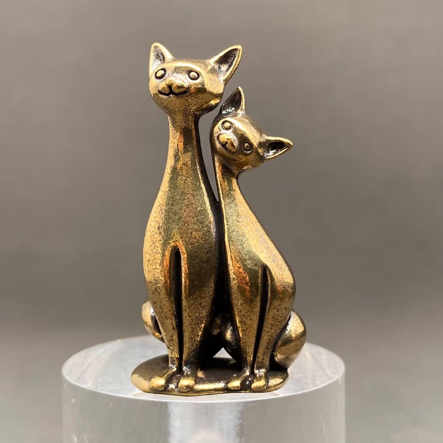 Brass Couple Cats Desktop Figurine Decoration