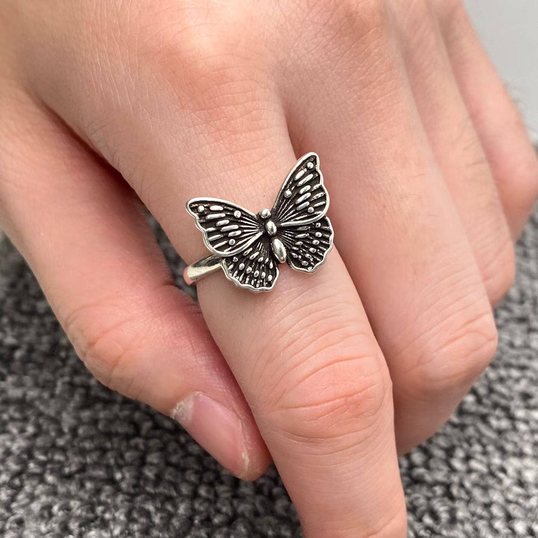 Antique-Inspired Silver Butterfly Adjustable Ring
