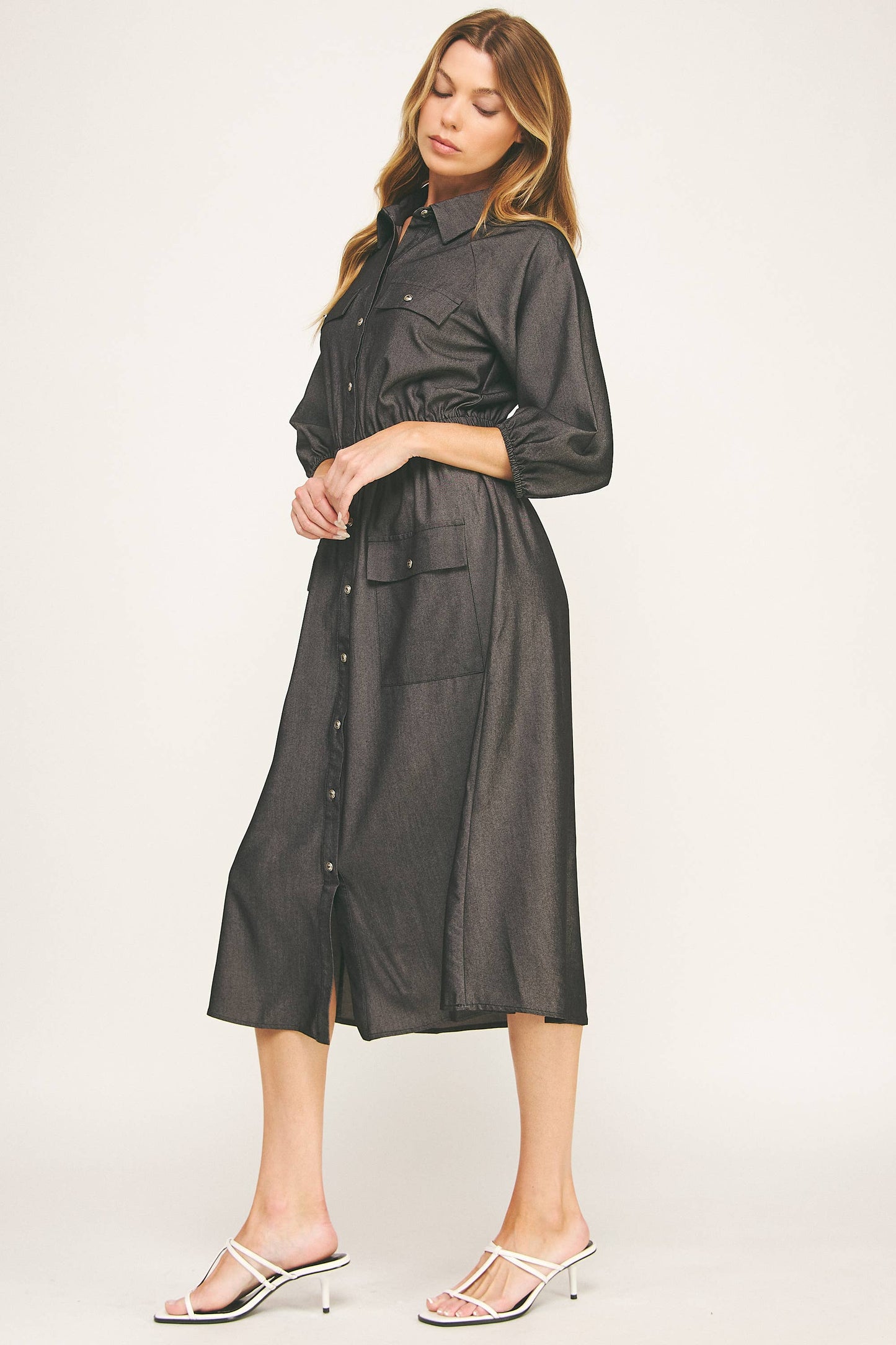 Chloe Chambray Button Down Midi Dress