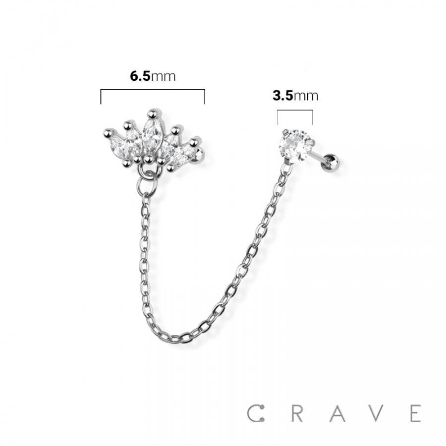 MARQUISE FAN 316L SURGICAL STAINLESS STEEL CARTILAGE BARBELL: SS