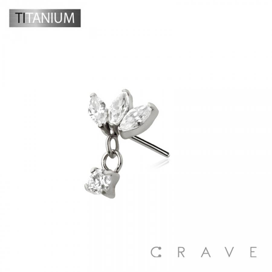 Titanium Threadless Push In Triple Marquise