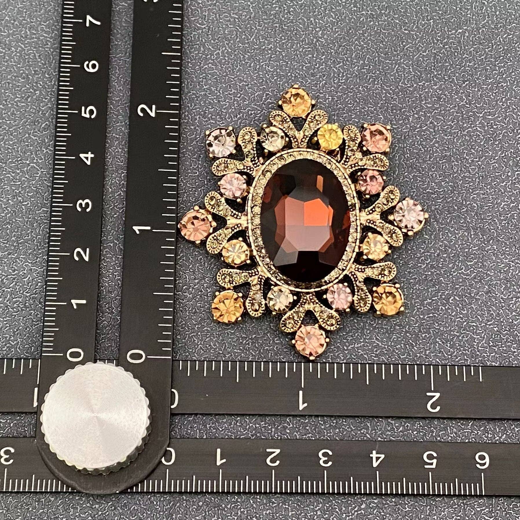 Antique-Inspired Amber Crystal Statement Brooch