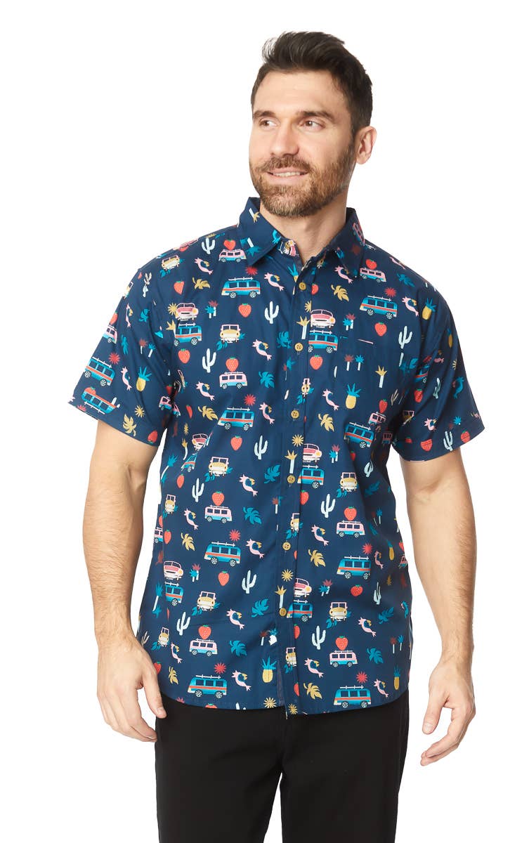 Men's Printed Woven Fun Cars Print SS Shirt