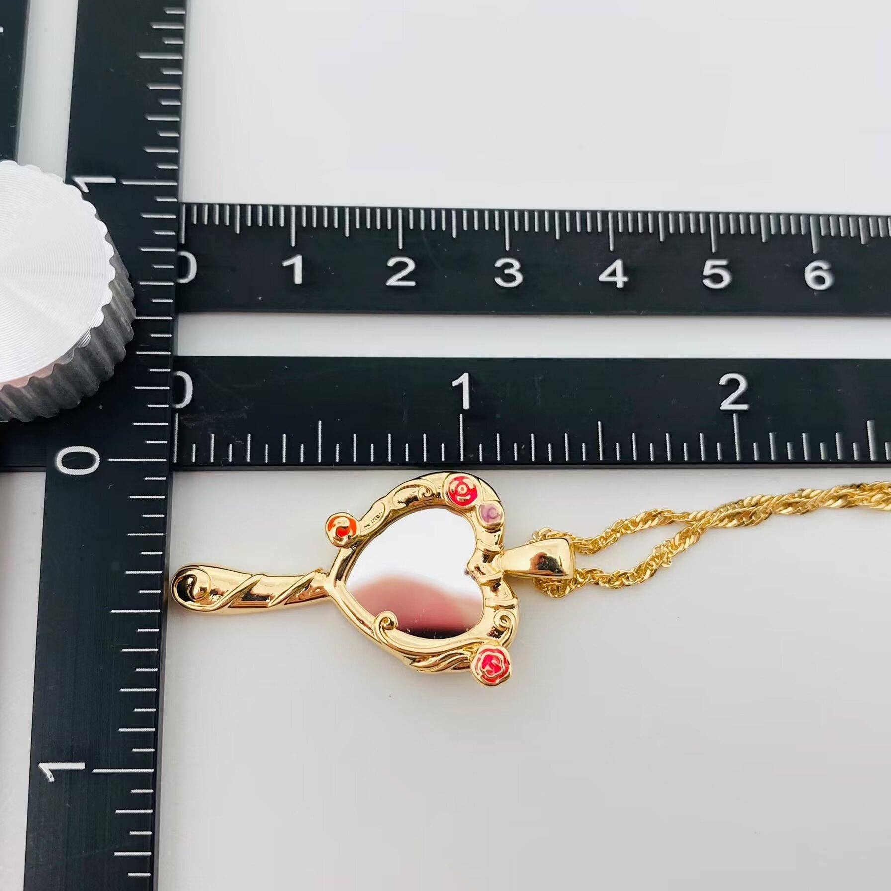 Enchanted Rose Heart Mirror Pendant Necklace