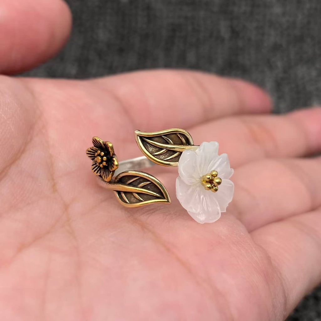 Vintage-Inspired White Blossom Adjustable Ring
