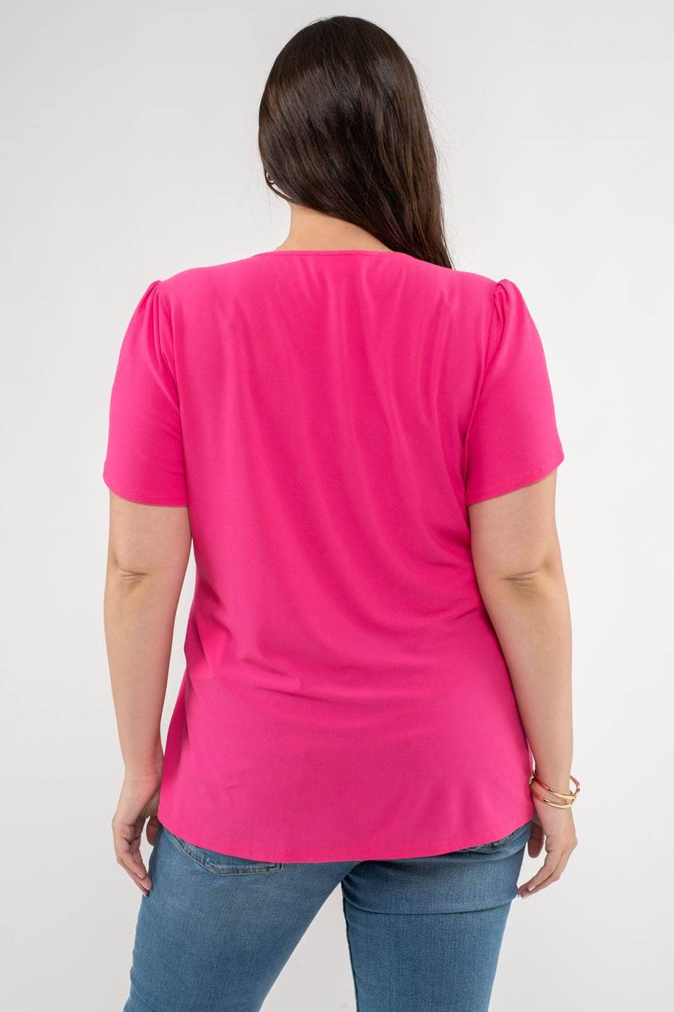 Plus Drape Sleeve Split Neck Top 