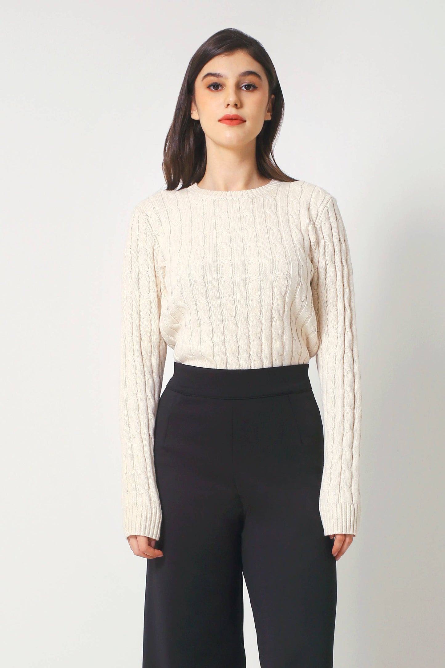 Women's Cotton Cable Crew Neck Sweater