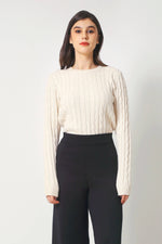 Women's Cotton Cable Crew Neck Sweater