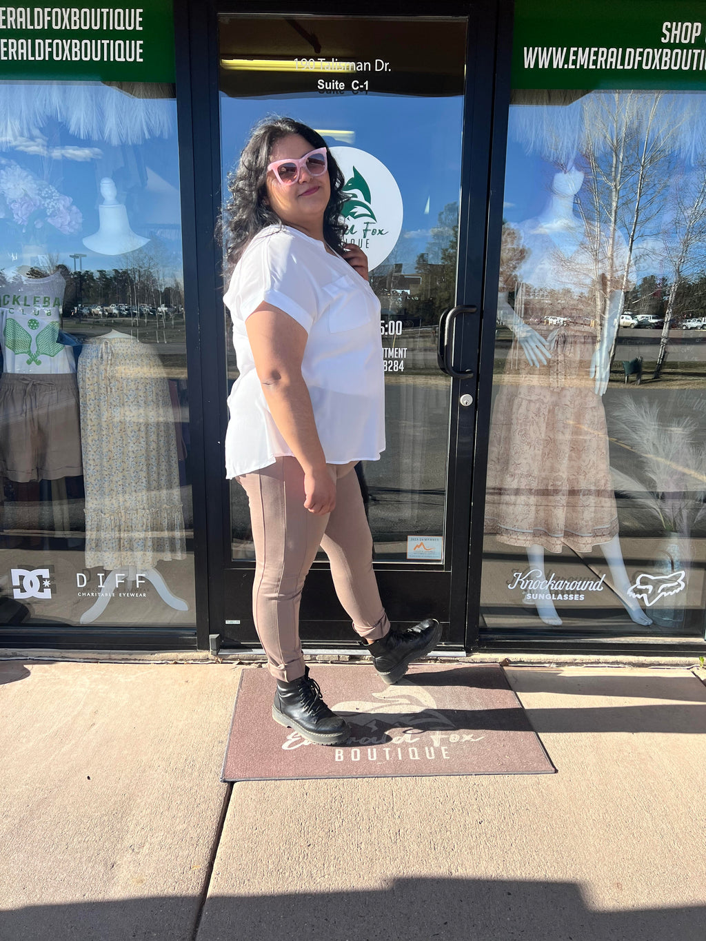 Plus Size Split Neck Front Pocket Top