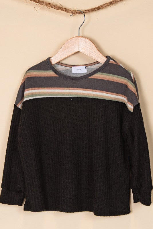 Girls Stripe Waffle Knit Top