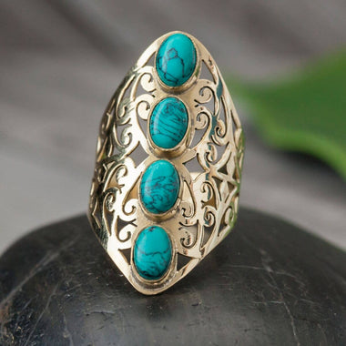 Filigree Brass Ring with 4 Stones