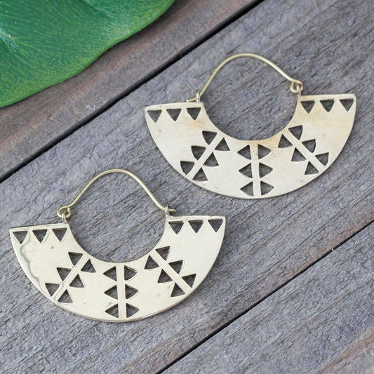 Brass Cutout Fan Earring.