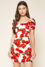 Fly Away Floral Print Ruched Sleeve Mini Dress