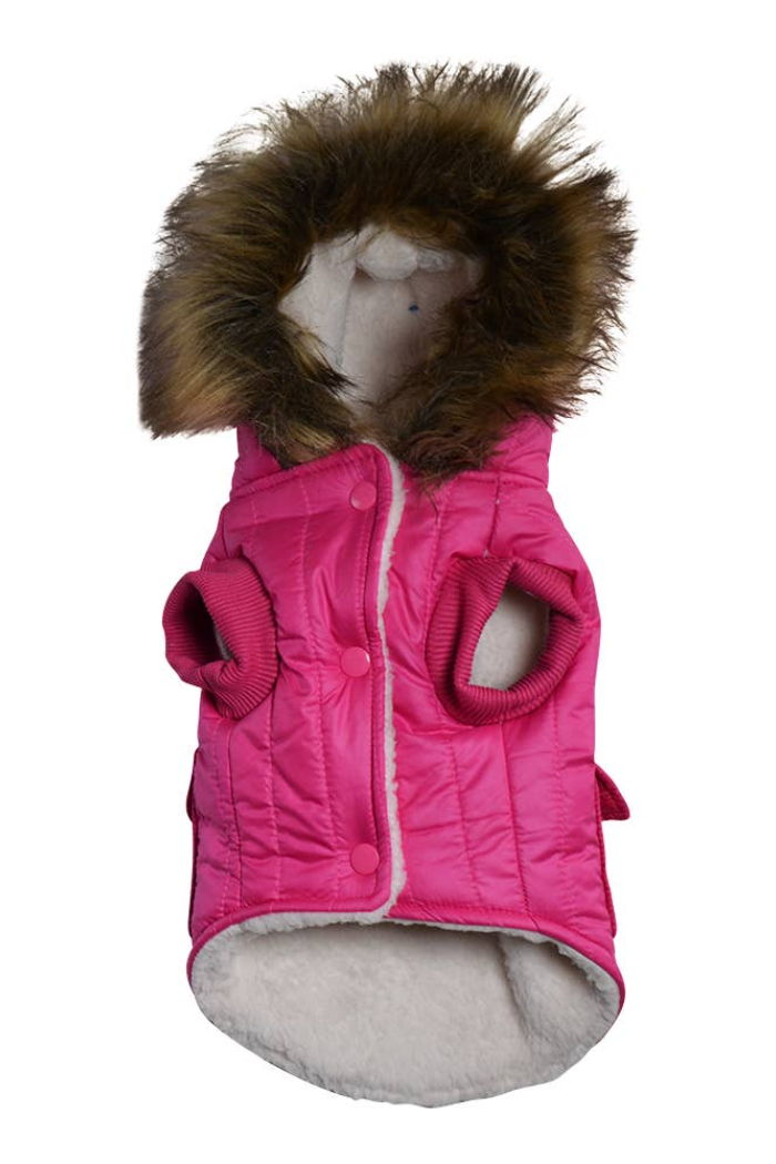 Pink Parka Fleece Lined Dog Jacket with Leash Ring
