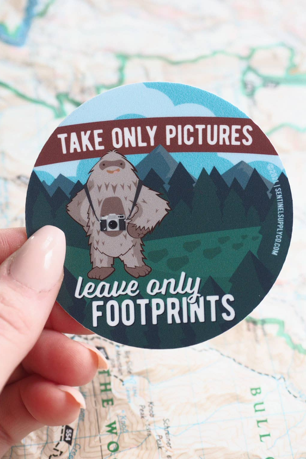 Leave Only Footprints Cute Camping Sasquatch Sticker