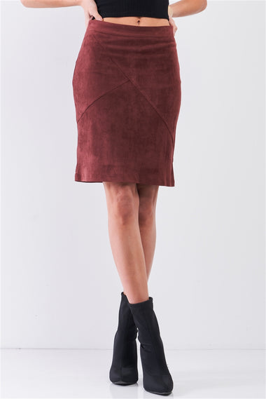 Redwood Faux Suede High-Waisted Asymmetrical Stitch Midi Skirt