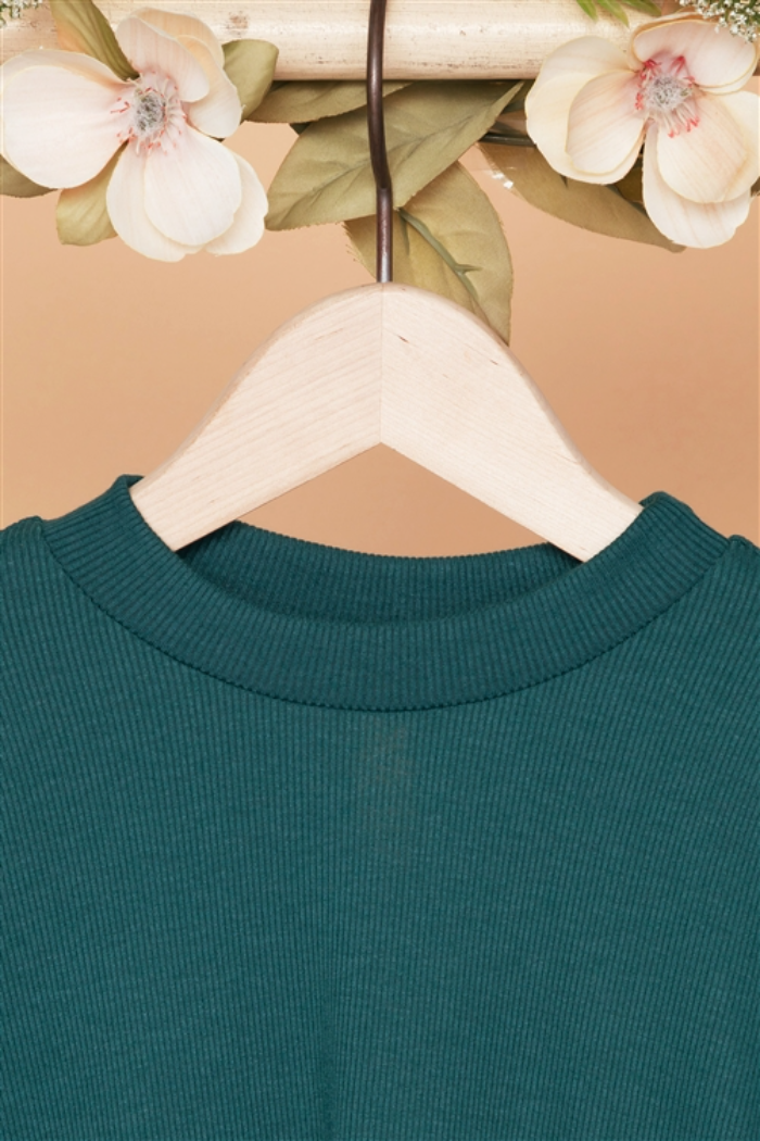 Girls Green Ribbed Long Sleeve Sweater Dress.