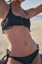 Black Self-Tie Halter & Self-Tie Bottom Bikini Set