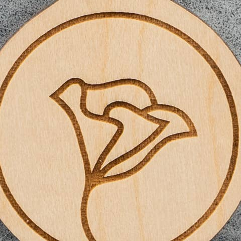 Poppy Flower Wood Keychain