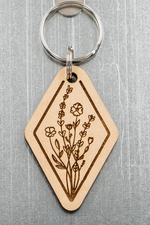 Wildflower Wood Carved Keychain