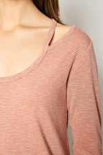 Women's Stripe Top With Shoulder Cutout Detail