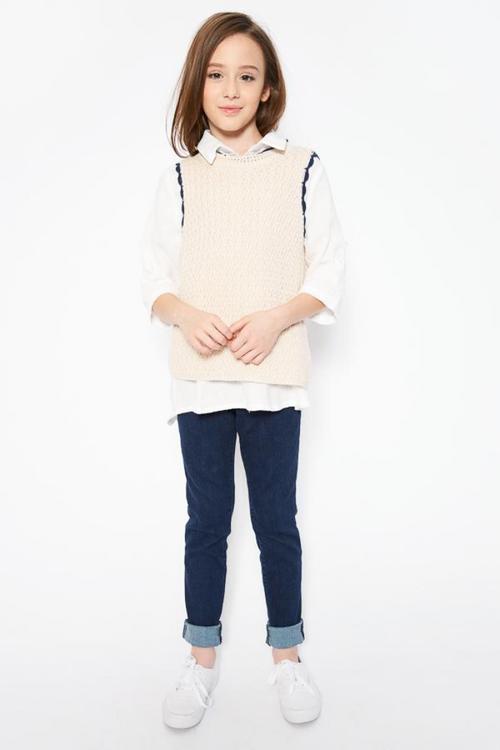 Girls Sleeveless Knitted Vest - Cream