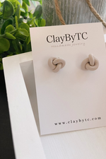 Lena Neutral Grey Knot Stud Earrings by Claybytc