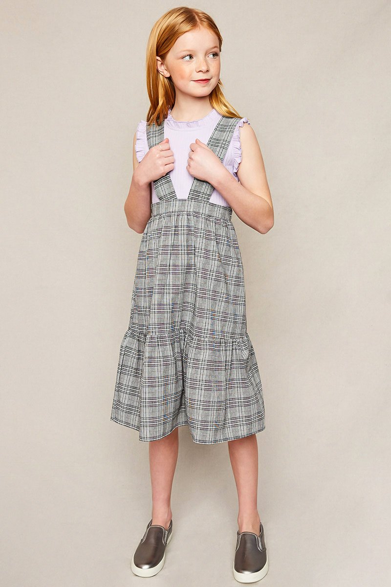 Girls Tiered Glen Check Overall Dress.
