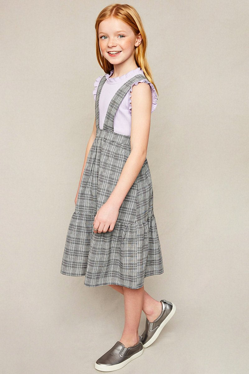 Girls Tiered Glen Check Overall Dress.