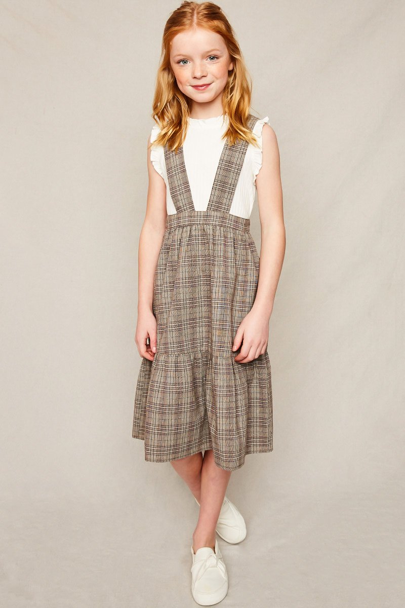 Girls Tiered Glen Check Overall Dress.