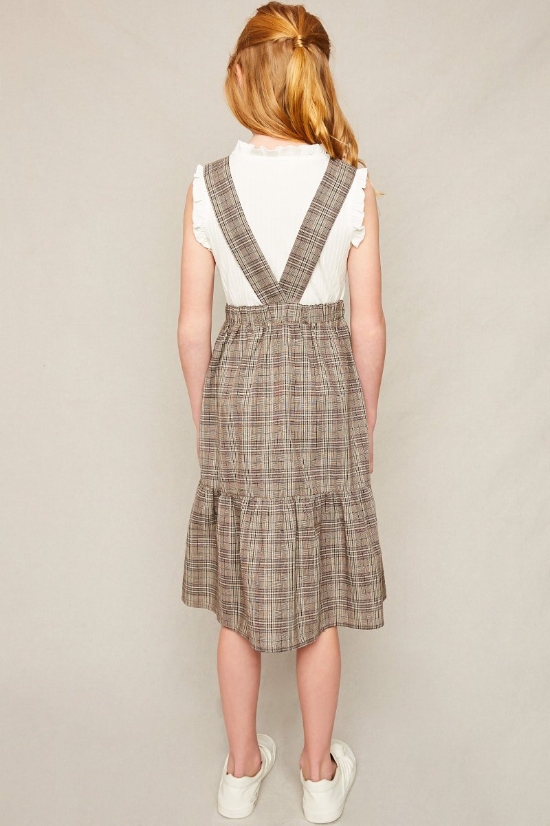 Girls Tiered Glen Check Overall Dress.