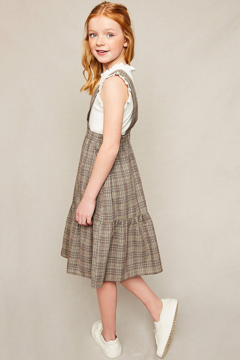 Girls Tiered Glen Check Overall Dress.